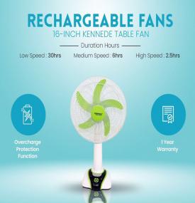 kennede rechargeable table fan 16inch 